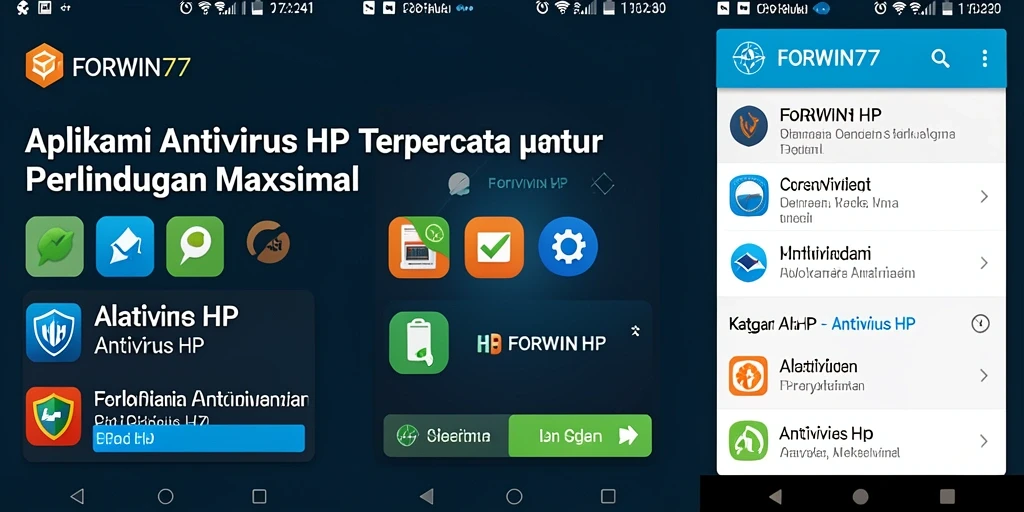 Tampilan antarmuka utama FORWIN77 dengan fitur pemindaian antivirus modern.