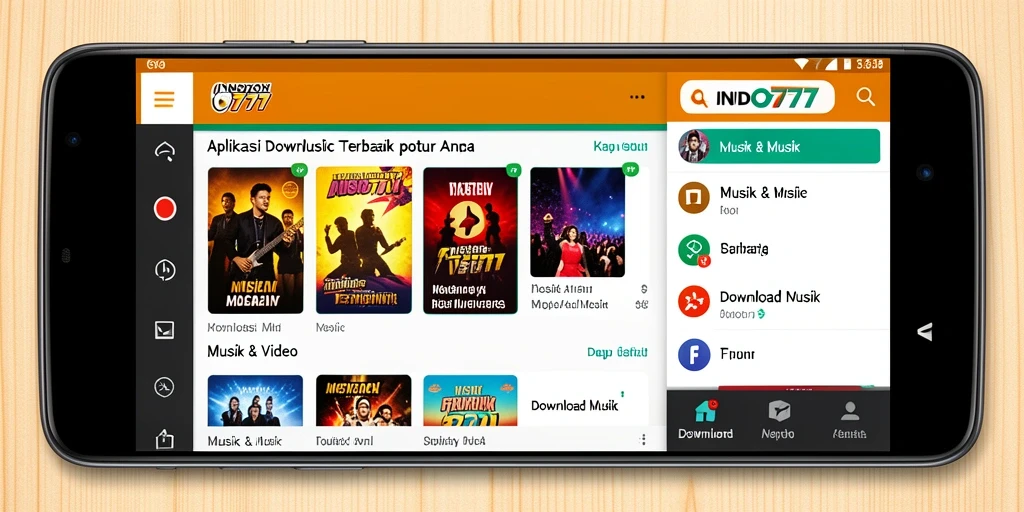 Antarmuka aplikasi INDO777 yang sederhana dan intuitif untuk Download Musik.