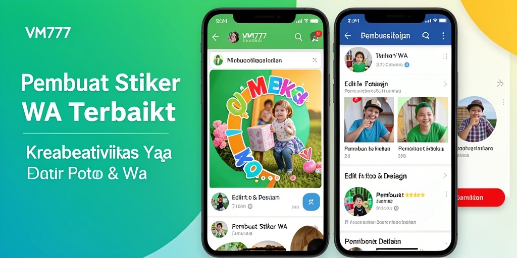Tampilan antarmuka VM777 yang menarik dengan fungsi Pembuat Stiker WA.